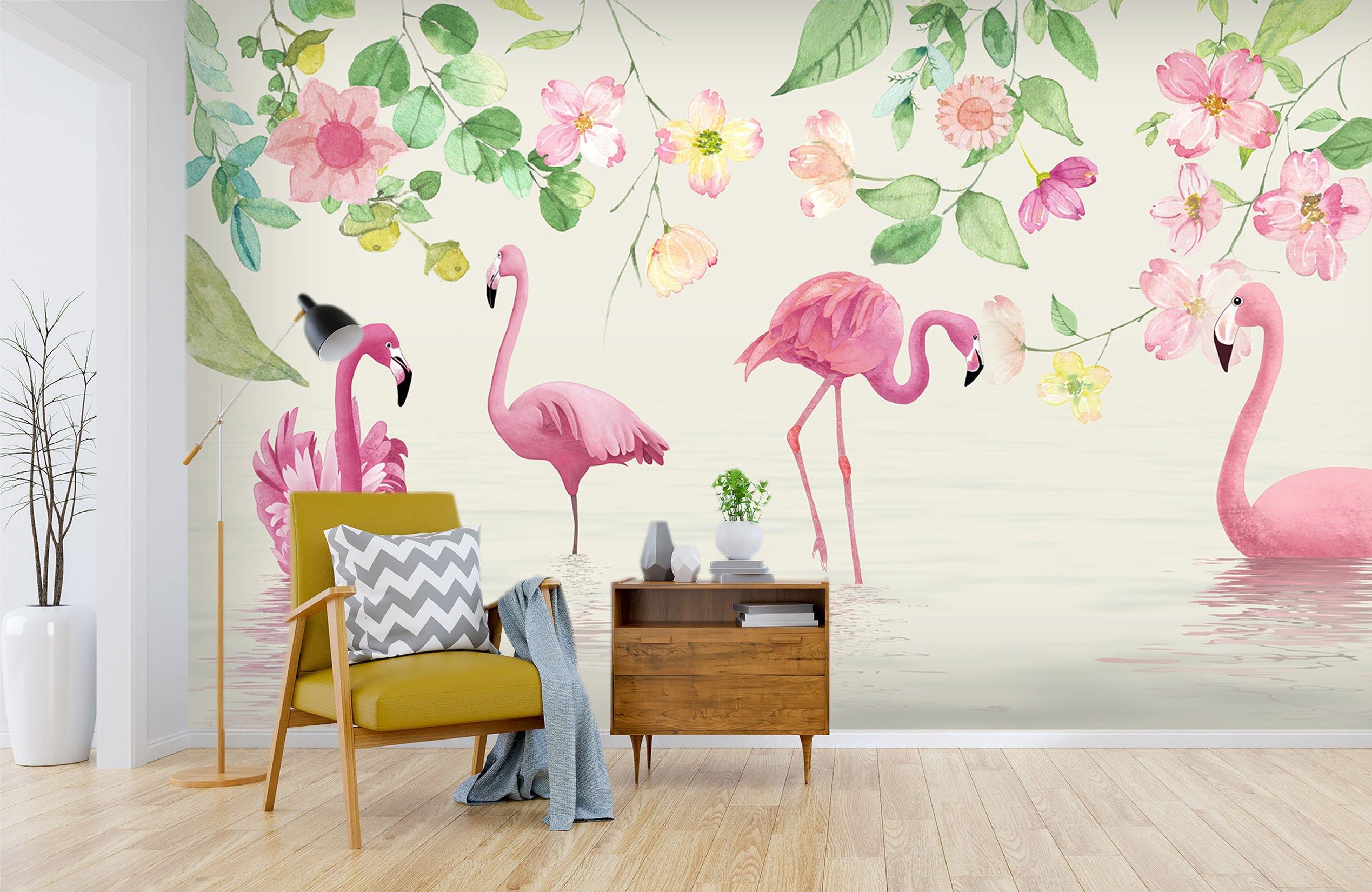 3D Flamingo Drink Water 556 Wallpaper AJ Wallpaper 2 