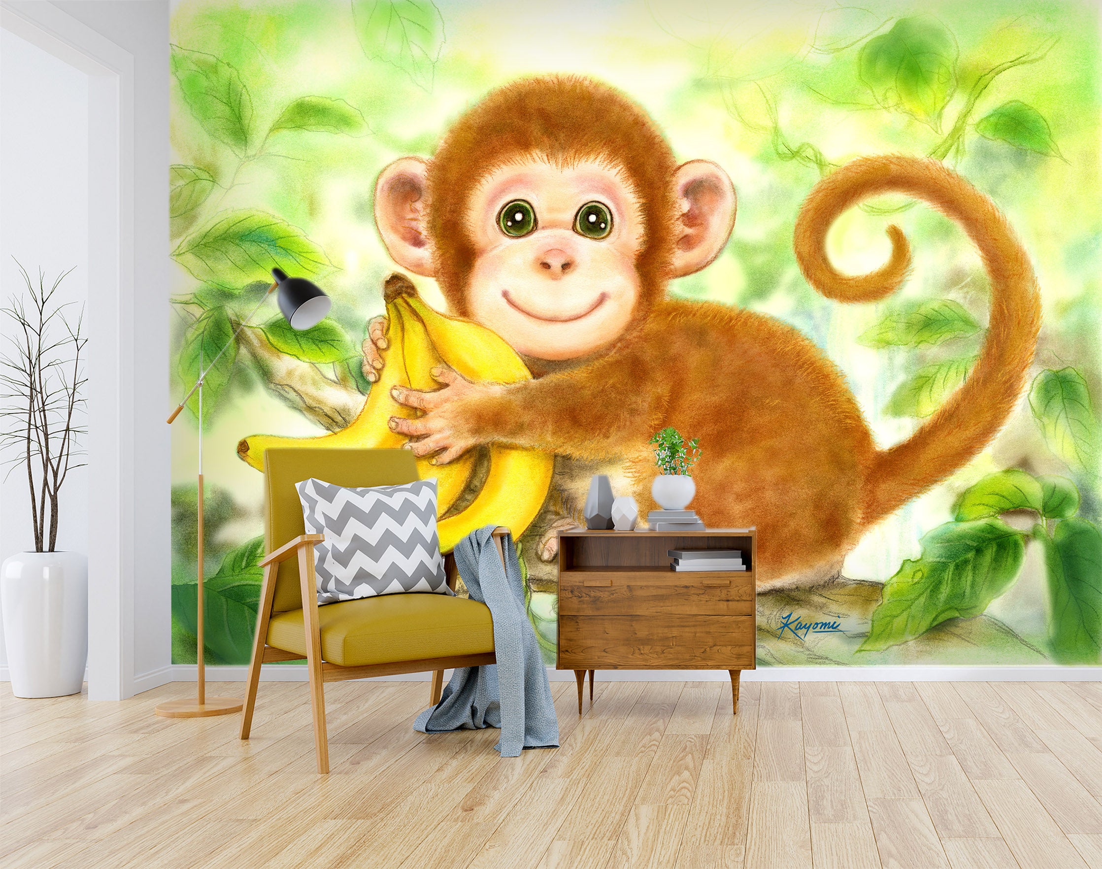 3D Cute Monkey Banana 5401 Kayomi Harai Wall Mural Wall Murals