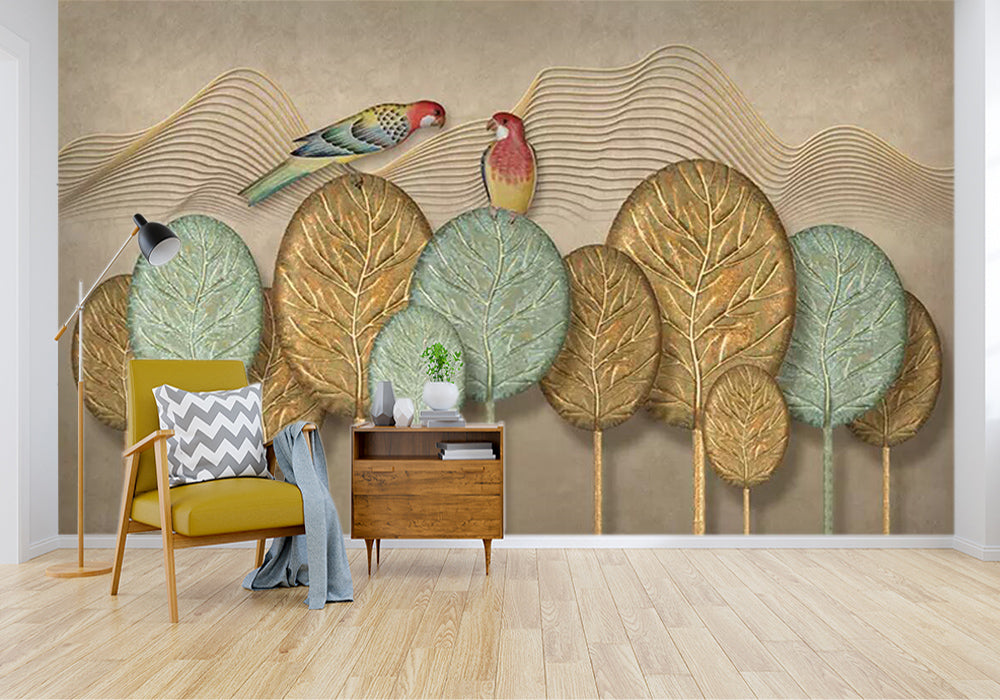 3D Parrot Leaf WC761 Wall Murals