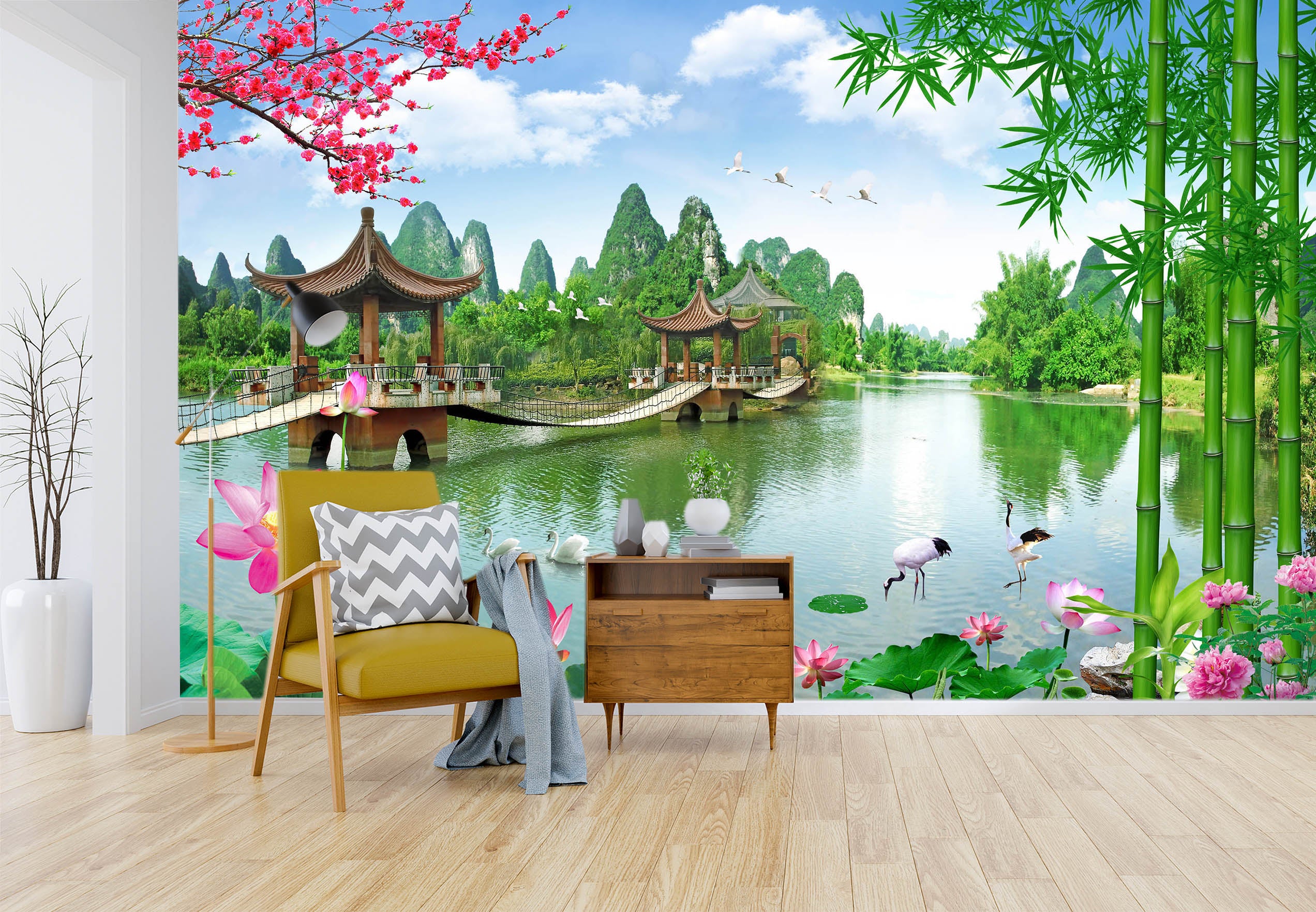 3D Lotus Pond 1590 Wall Murals