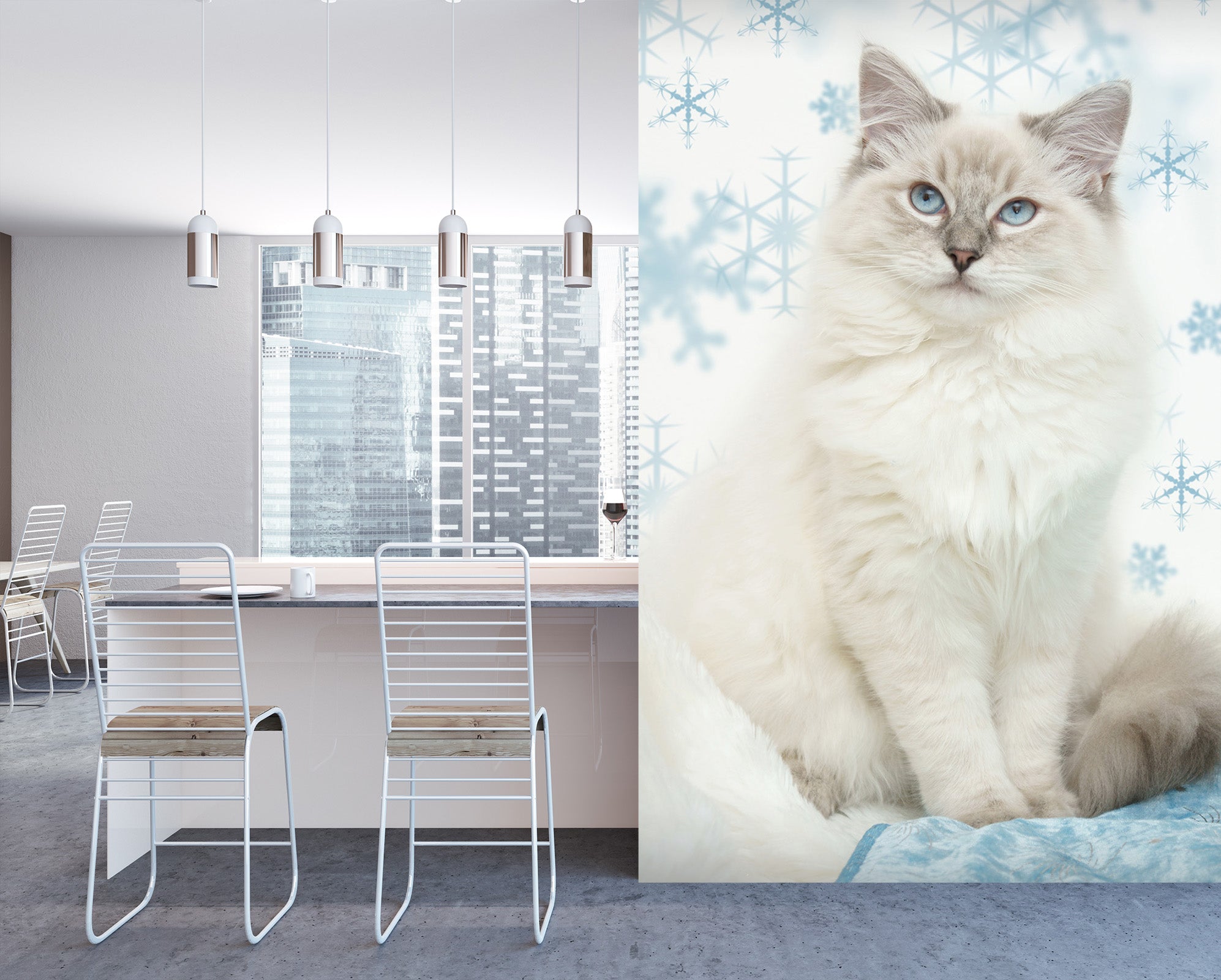 3D Kitten Snowflake 113 Wall Murals