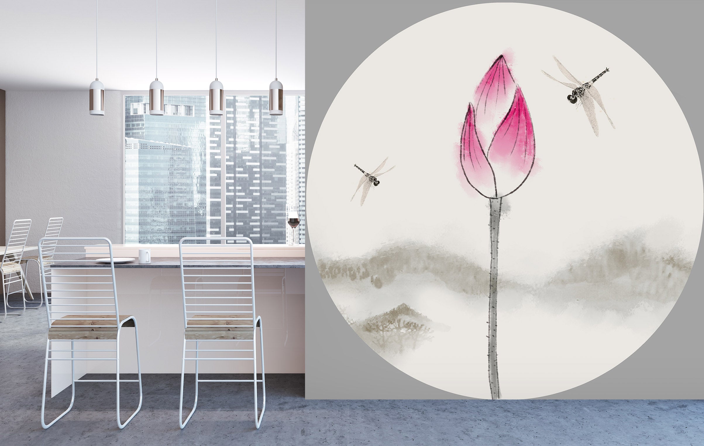 3D Moon Night Lotus 001 Wall Murals