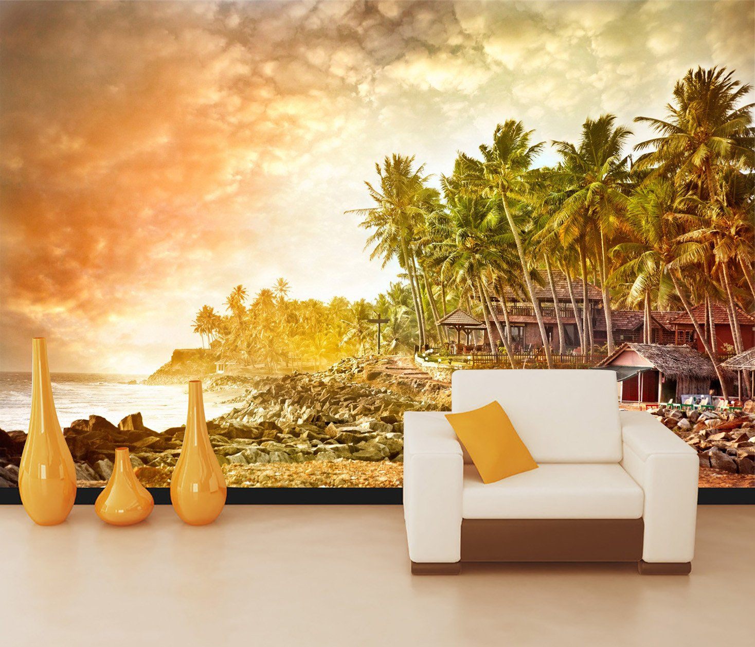 3D Sunset Glow Beach Coconut Tree 67 Wallpaper AJ Wallpaper 