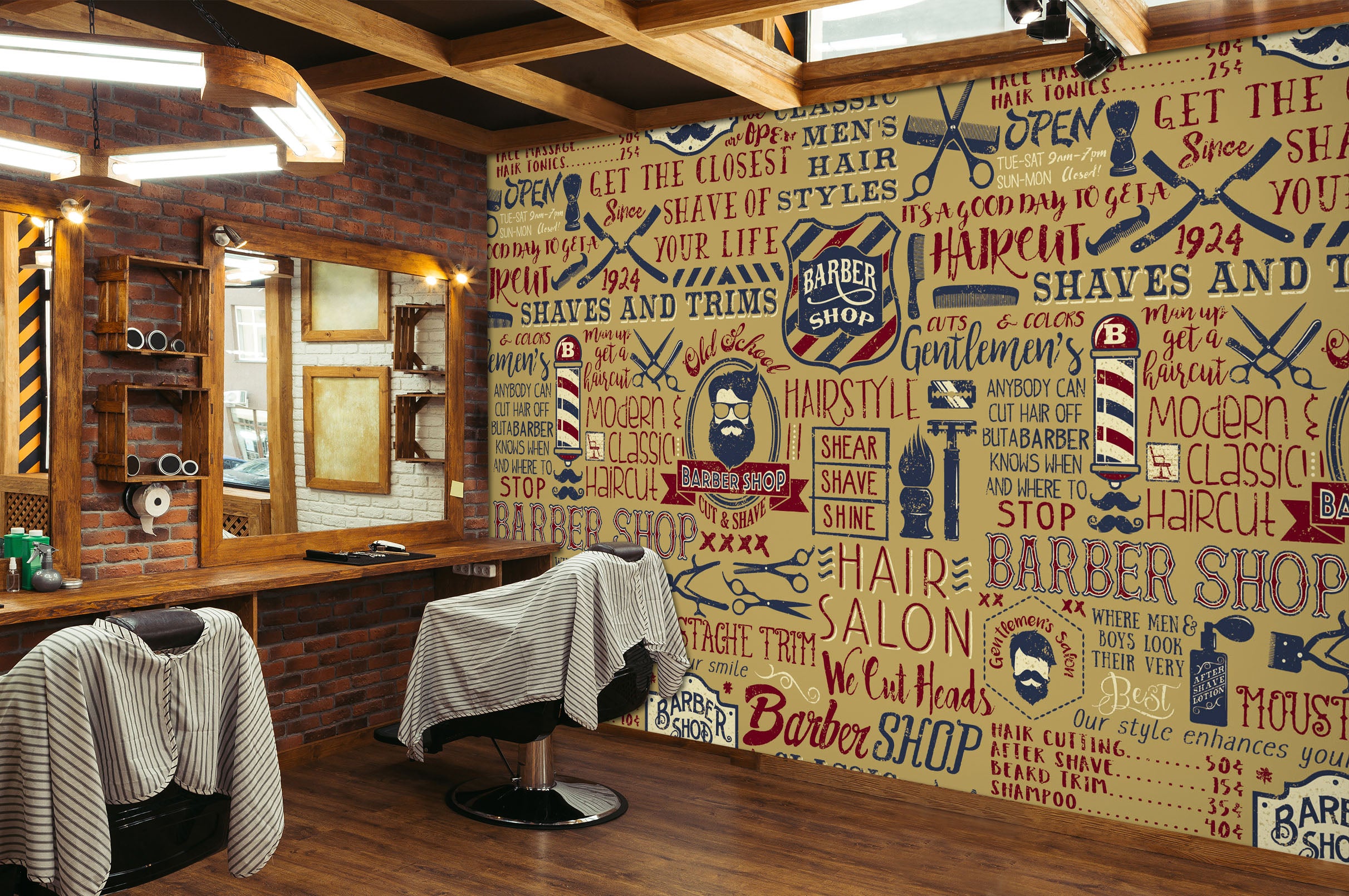 3D Font Haircut Pattern 115148 Barber Shop Wall Murals