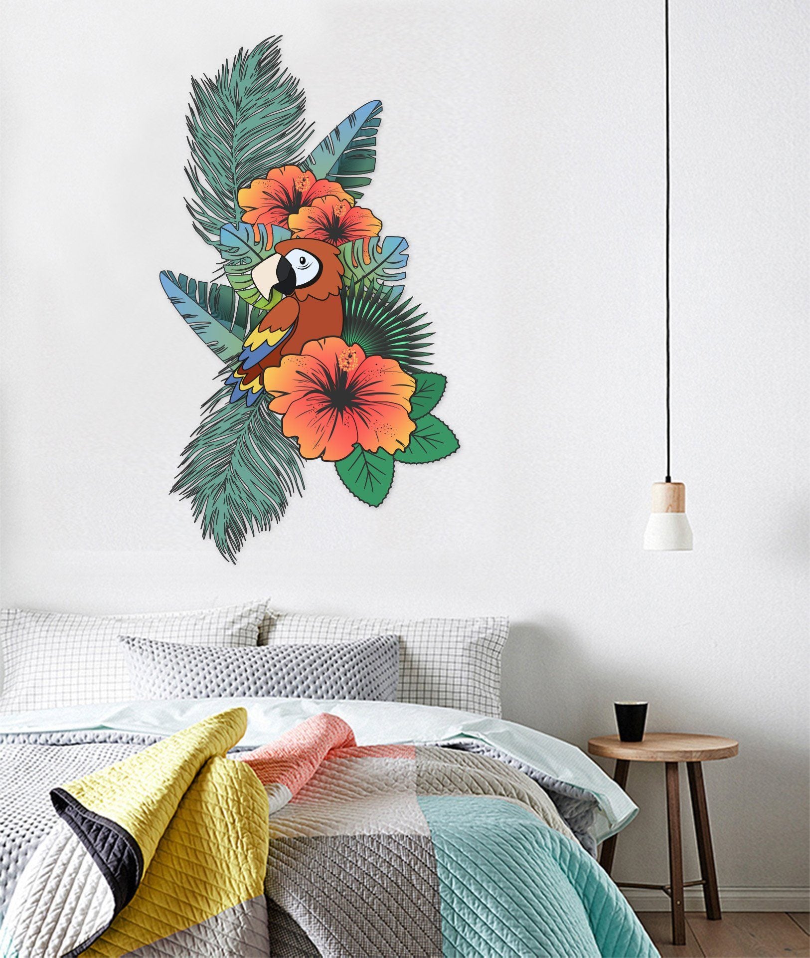 3D Parrot Safflower 120 Wall Stickers Wallpaper AJ Wallpaper 