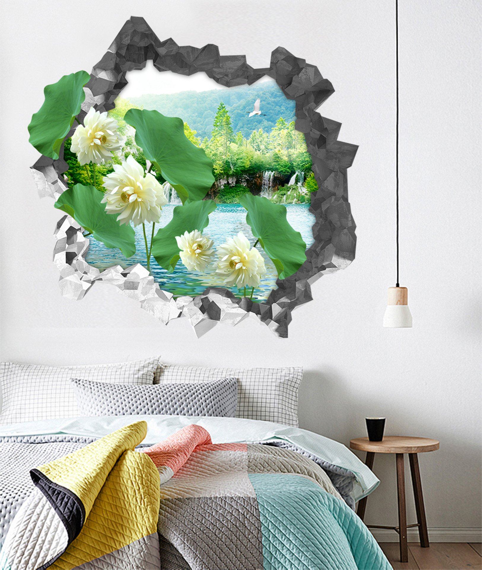 3D Lake Pure Lotus 95 Broken Wall Murals Wallpaper AJ Wallpaper 