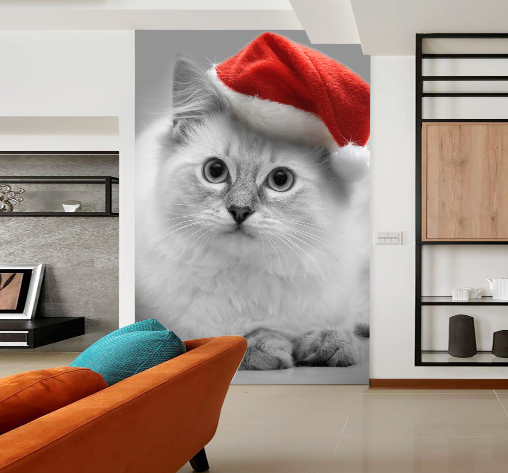 3D Kitten Christmas Hat 112 Wall Murals