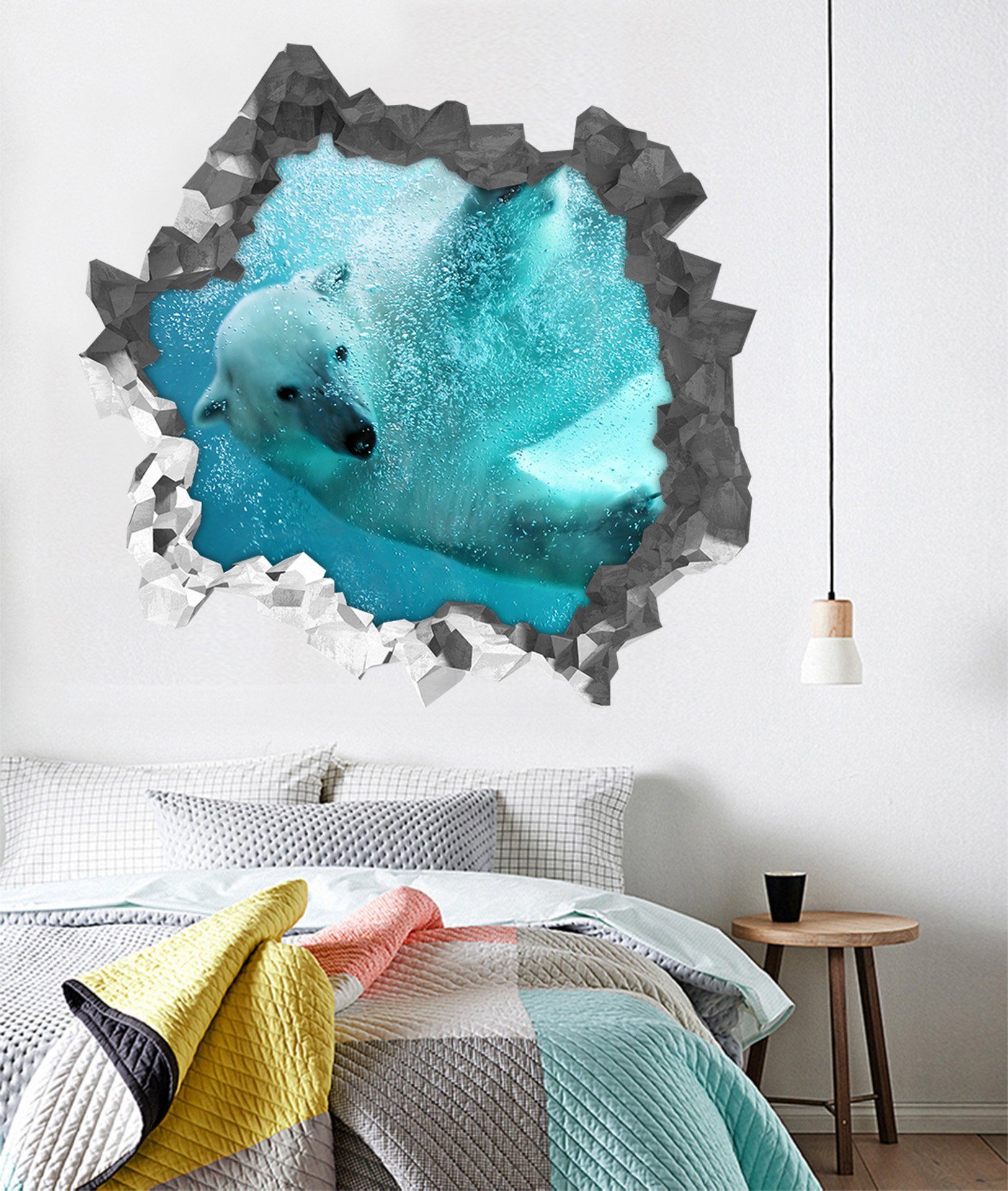 3D Ocean Swimming Animal 90 Broken Wall Murals Wallpaper AJ Wallpaper 