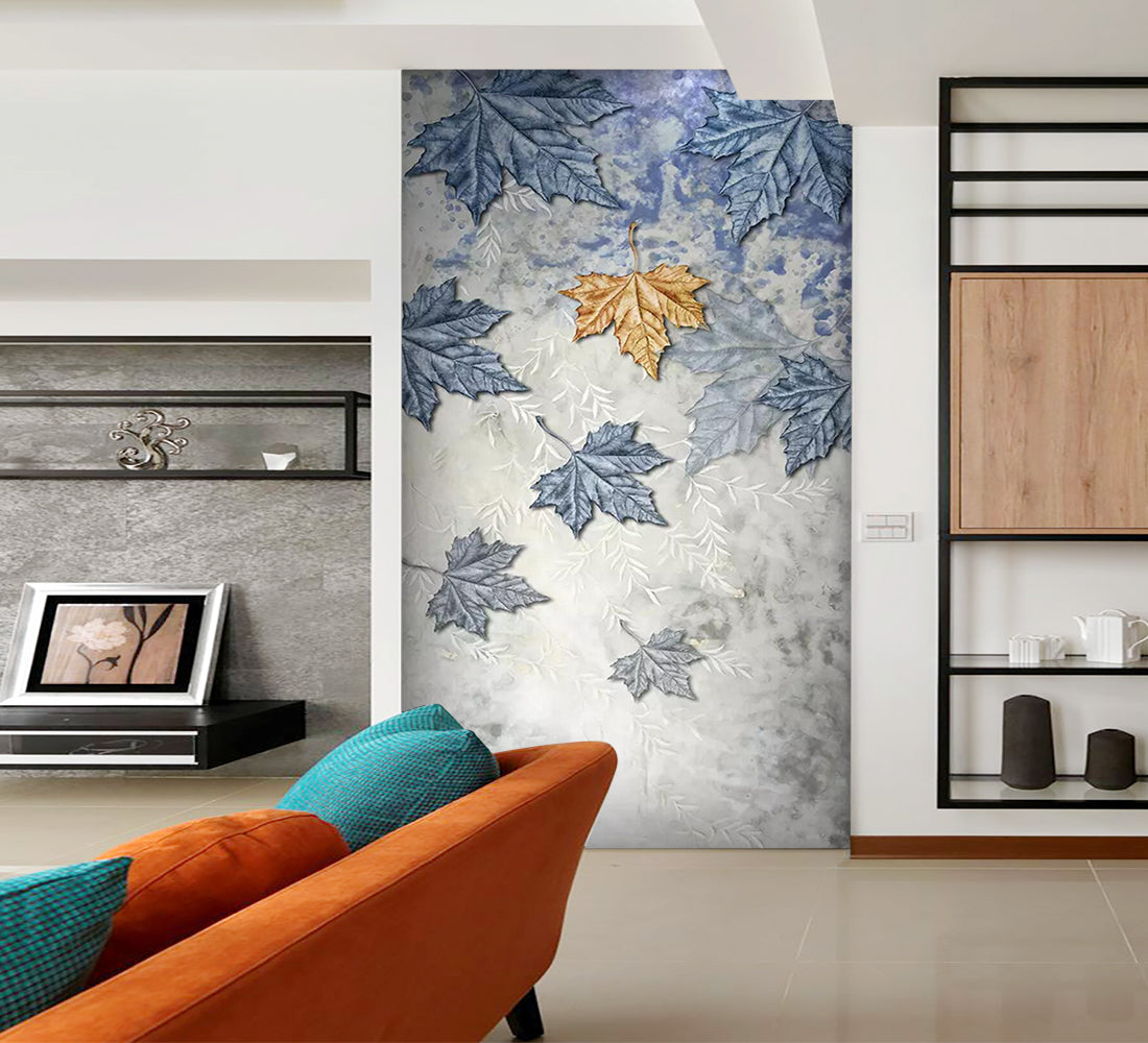 3D Blue Maple Leaf WC820 Wall Murals