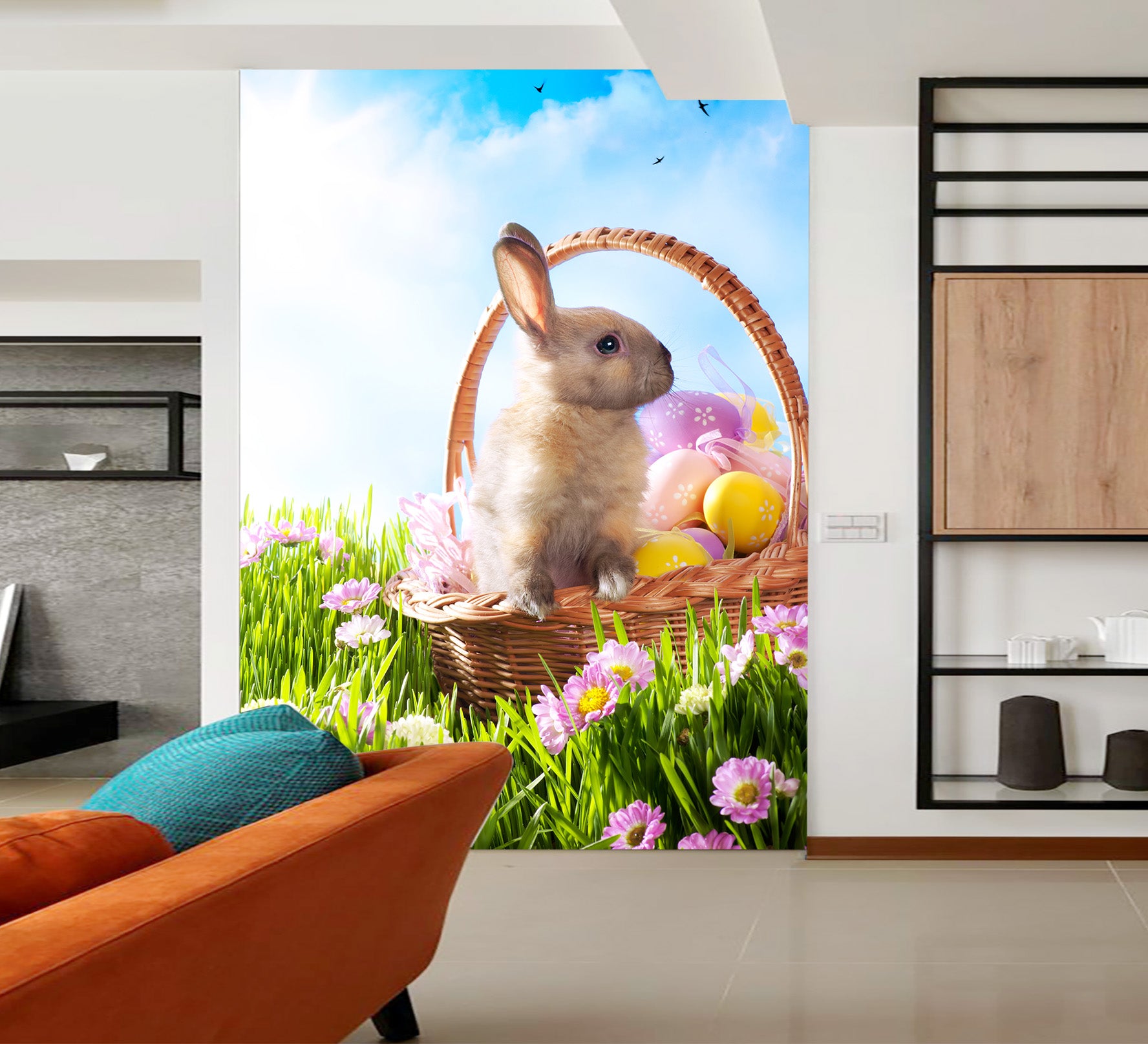 3D Rabbit Flower Basket 144 Wall Murals