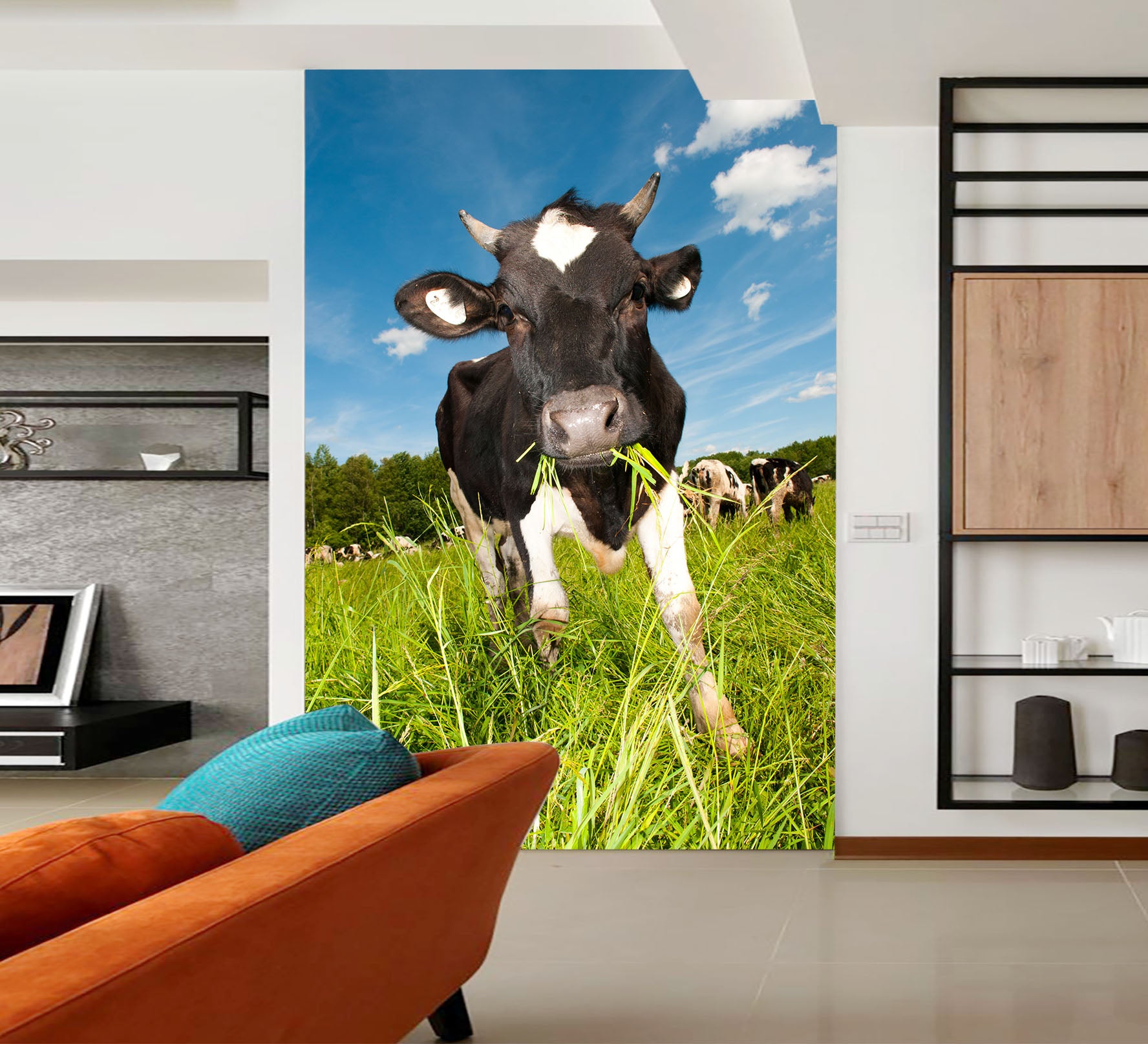 3D Cow Eating Grass 146 Wall Murals