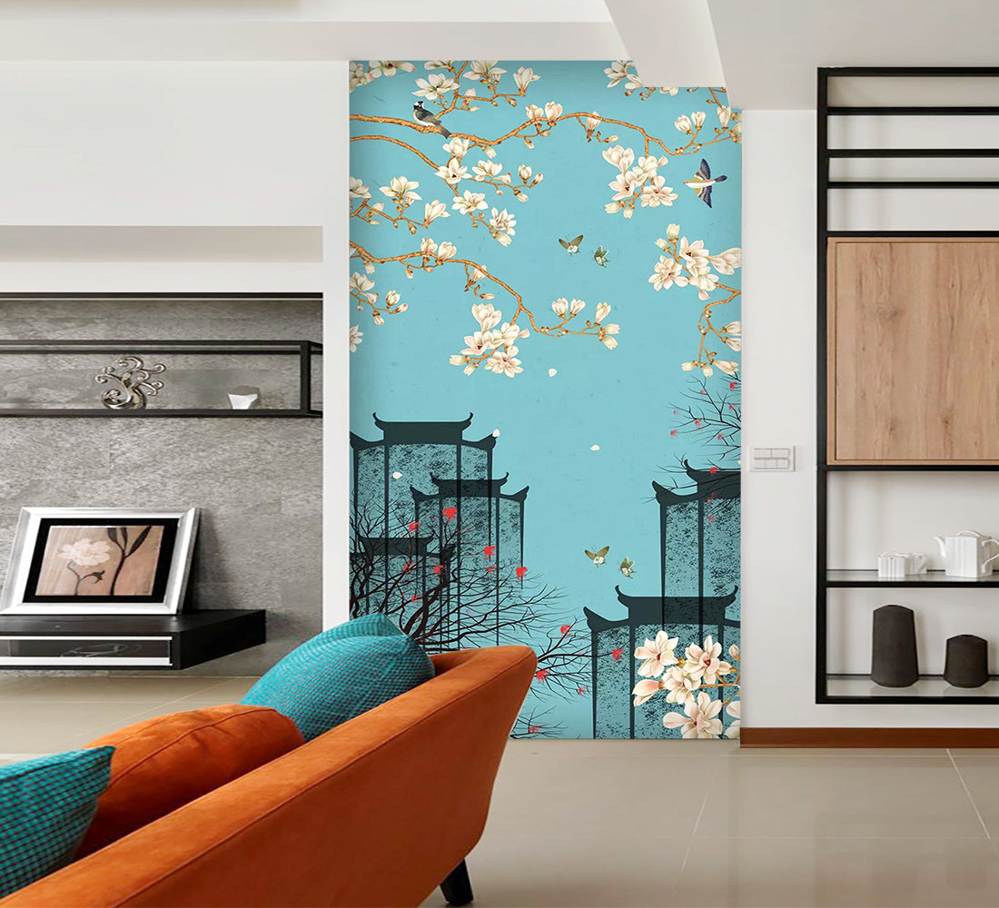 3D Plum Magpie Flying WC847 Wall Murals