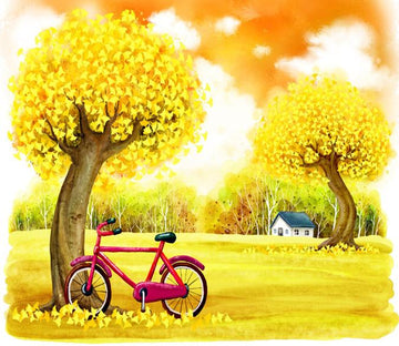 3D Yellow Tree Bike 387 Wallpaper AJ Wallpaper 