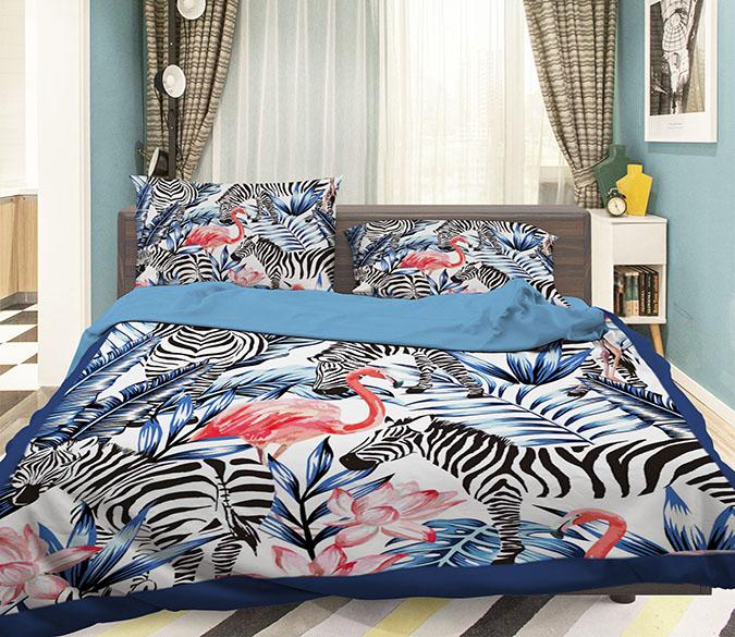 3D Zebra Flamingo 0376 Bed Pillowcases Quilt Wallpaper AJ Wallpaper 