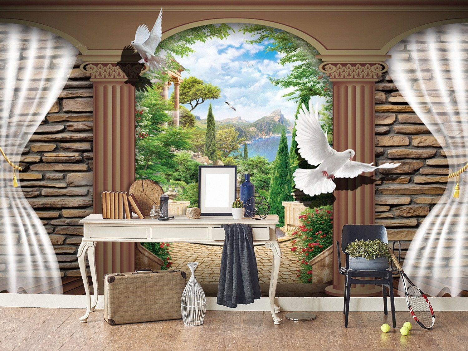 3D Flying Pigeon Garden 538 Wallpaper AJ Wallpaper 