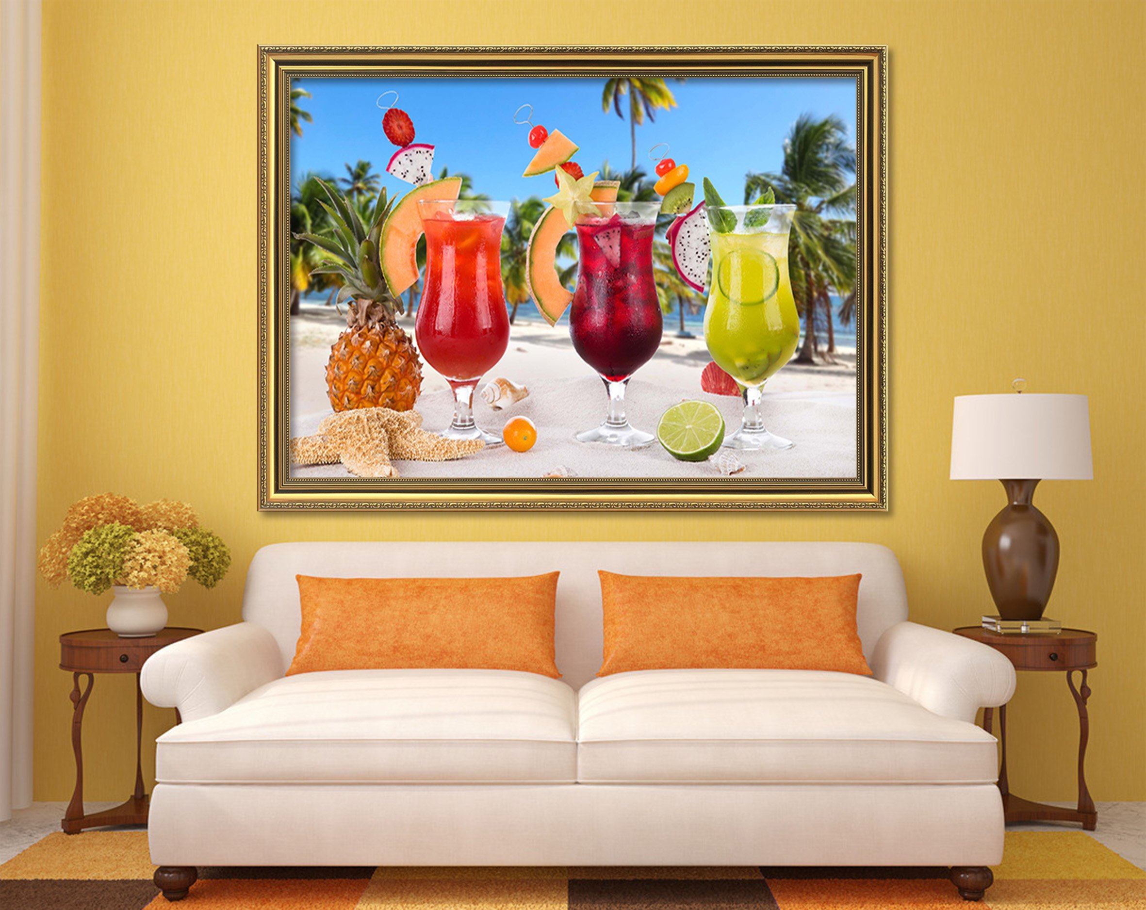 3D Pineapple Juice 115 Fake Framed Print Painting Wallpaper AJ Creativity Home 