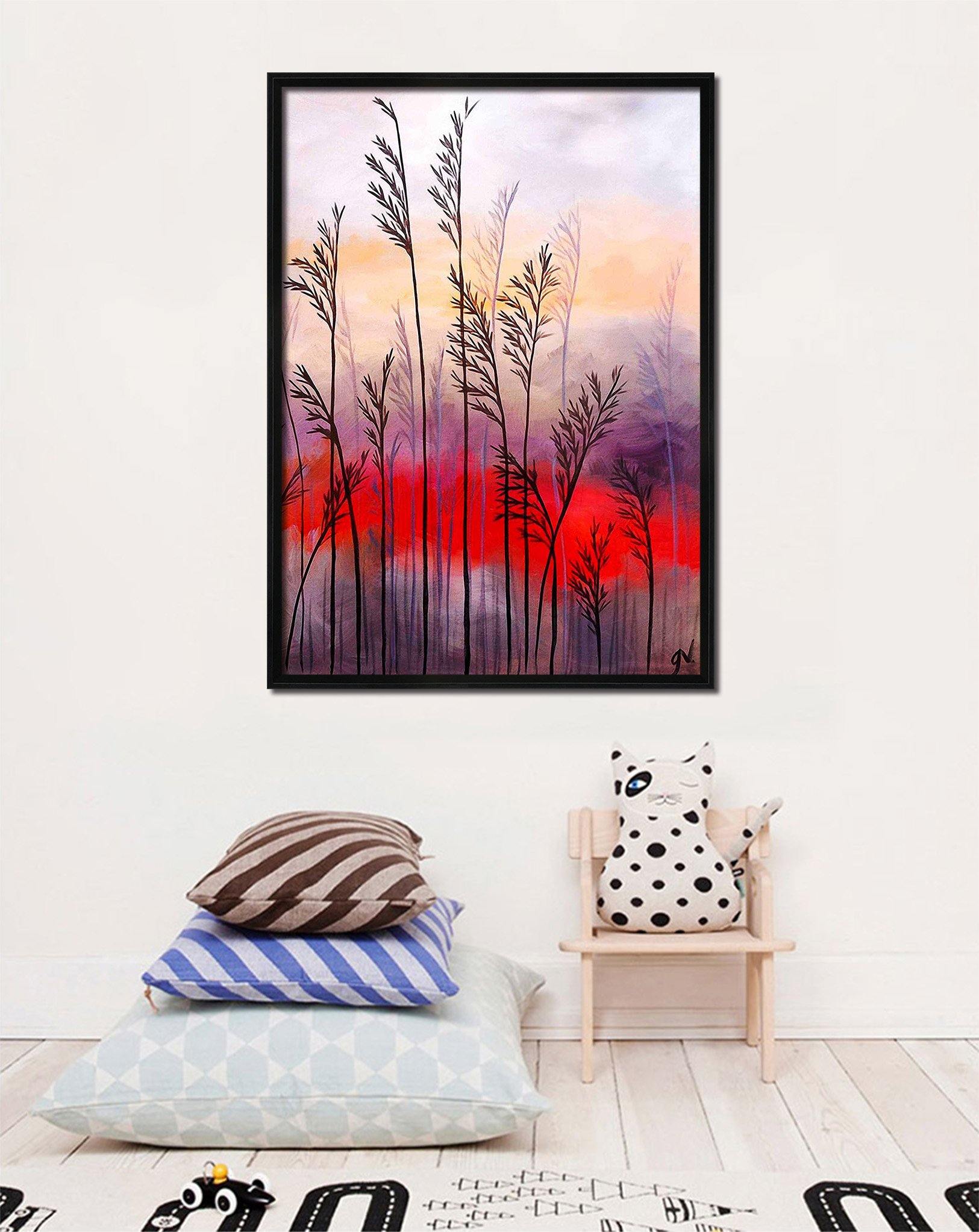 3D Wheat At Dusk 088 Fake Framed Print Painting Wallpaper AJ Creativity Home 