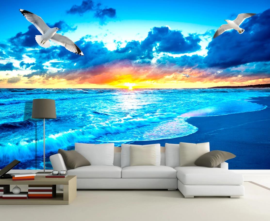 3D Seagull Sea Wave WC302 Wall Murals