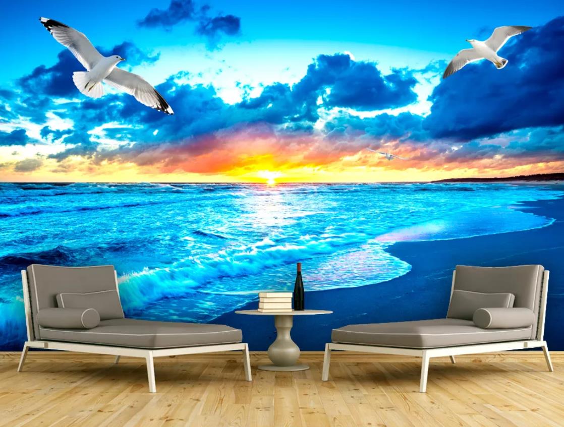 3D Seagull Sea Wave WC302 Wall Murals