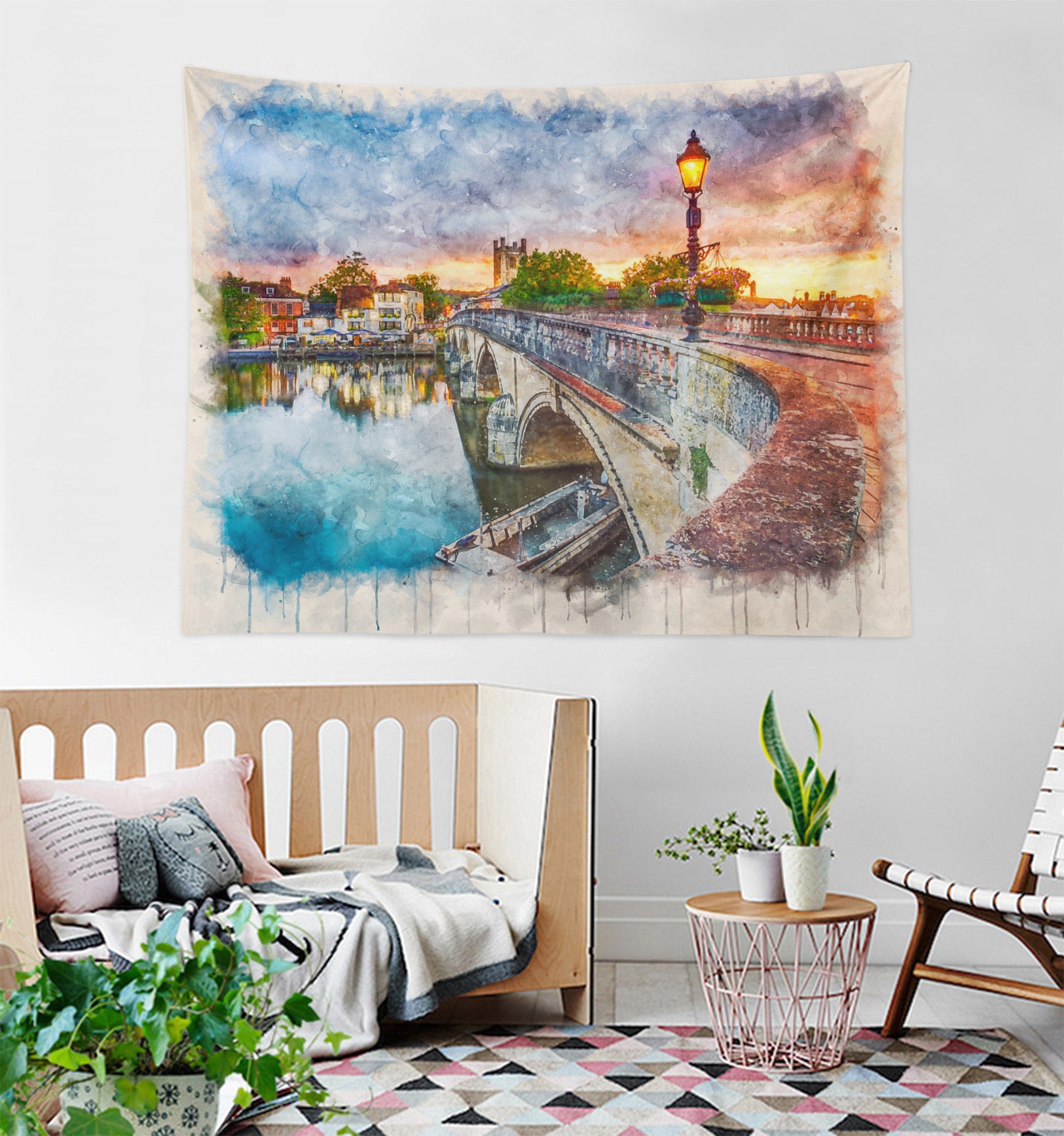 3D River Bridge Street Light 116120 Assaf Frank Tapestry Hanging Cloth Hang