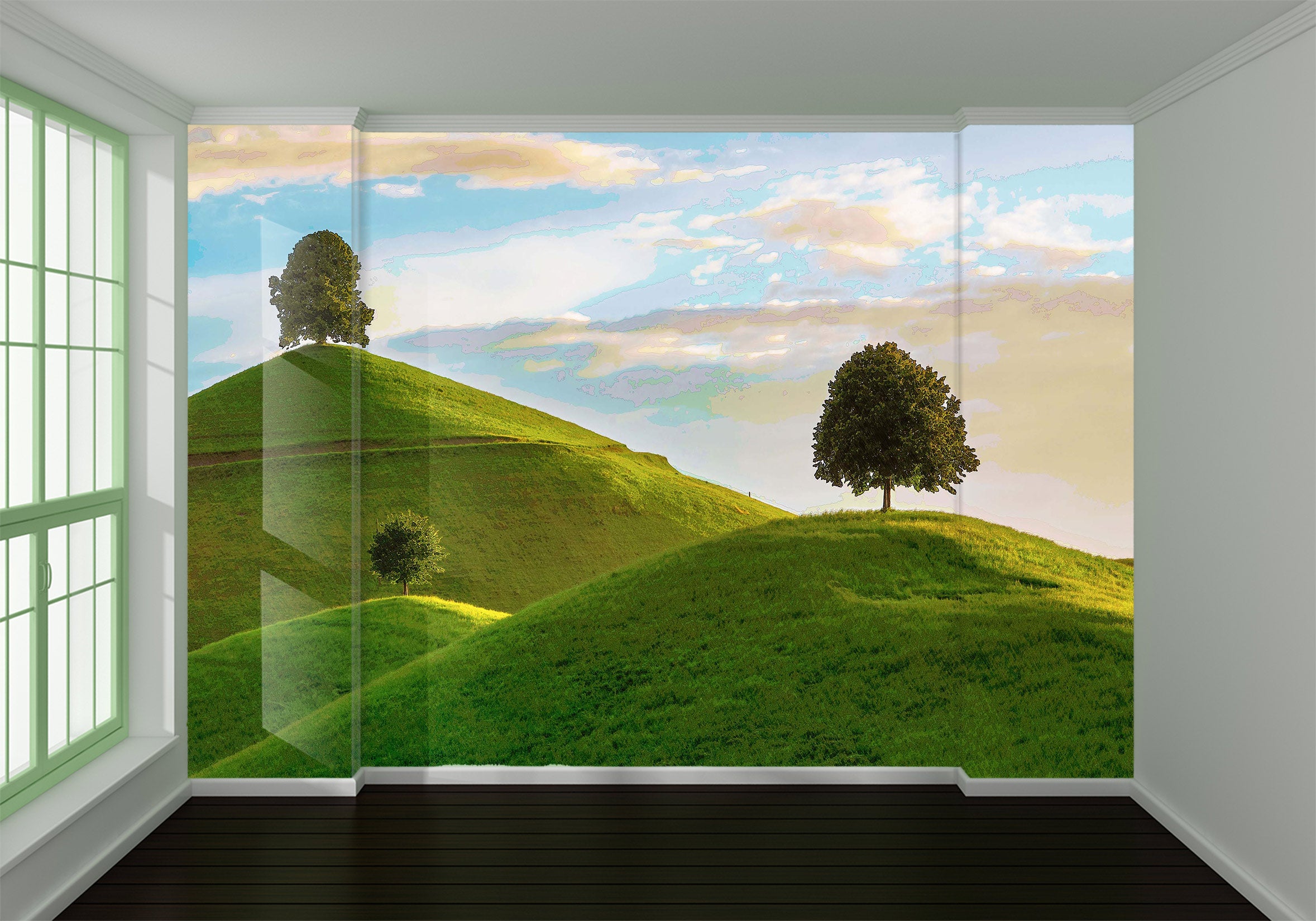 3D Green Hillside Lawn Tree 9191 Alius Herb Wall Mural Wall Murals