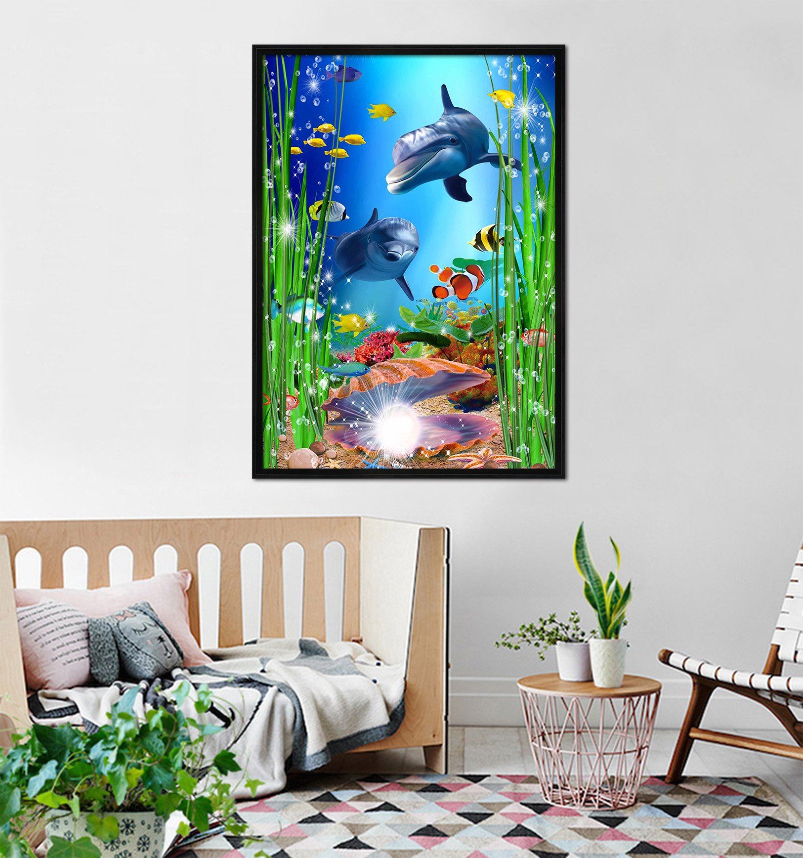 3D Docile Dolphins 062 Fake Framed Print Painting Wallpaper AJ Creativity Home 