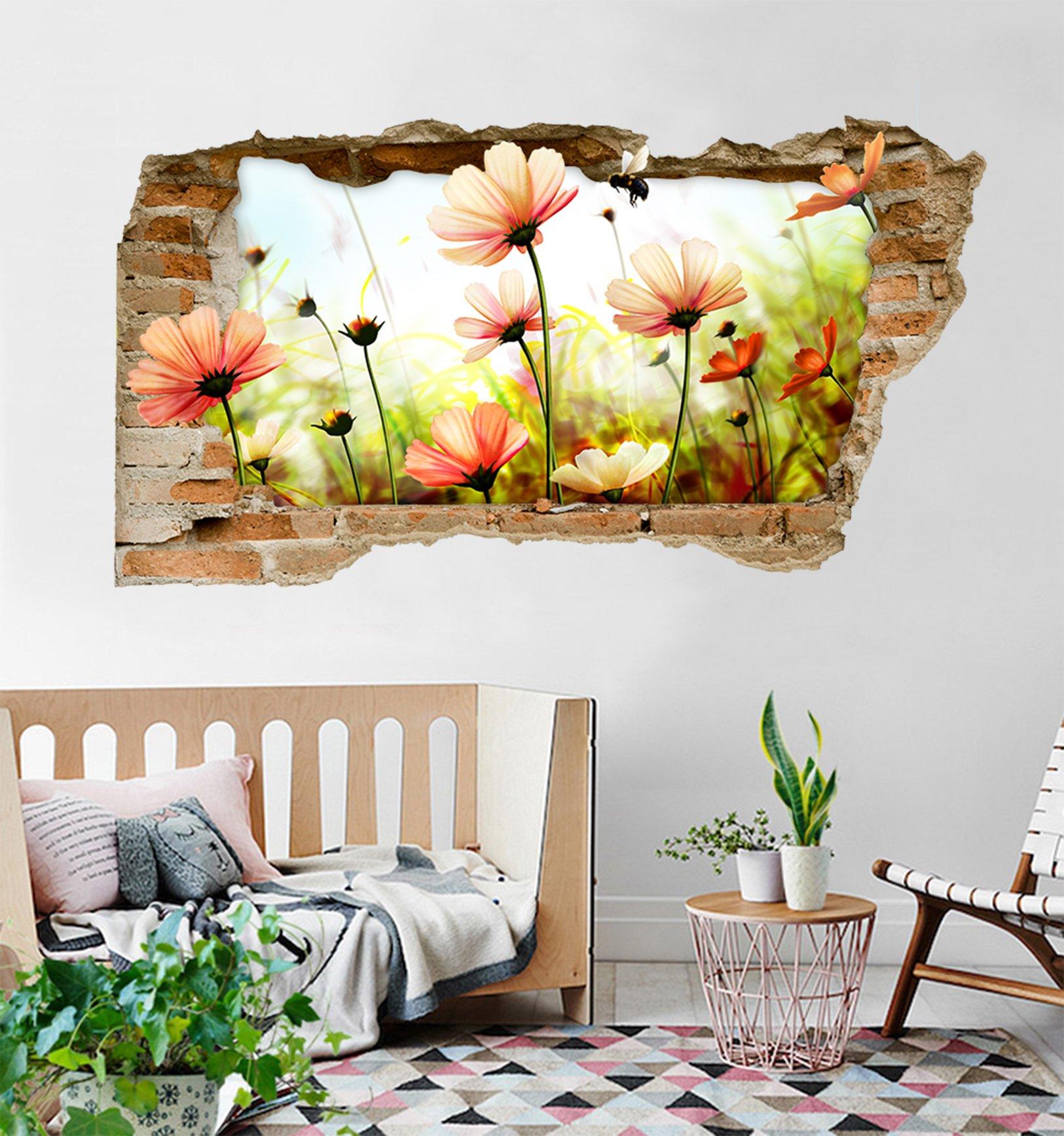 3D Flowers Field Bee 132 Broken Wall Murals Wallpaper AJ Wallpaper 