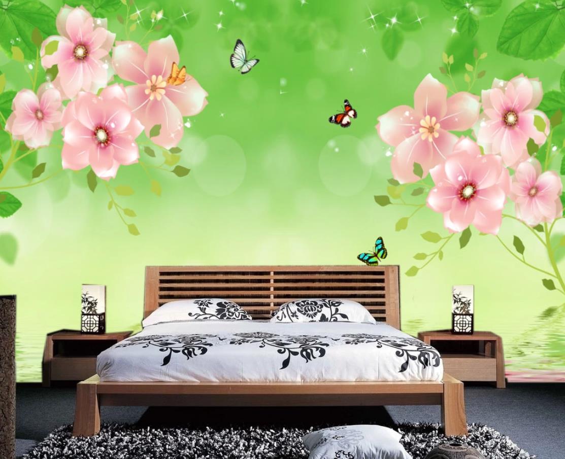 3D Pink Flower Butterfly WC342 Wall Murals