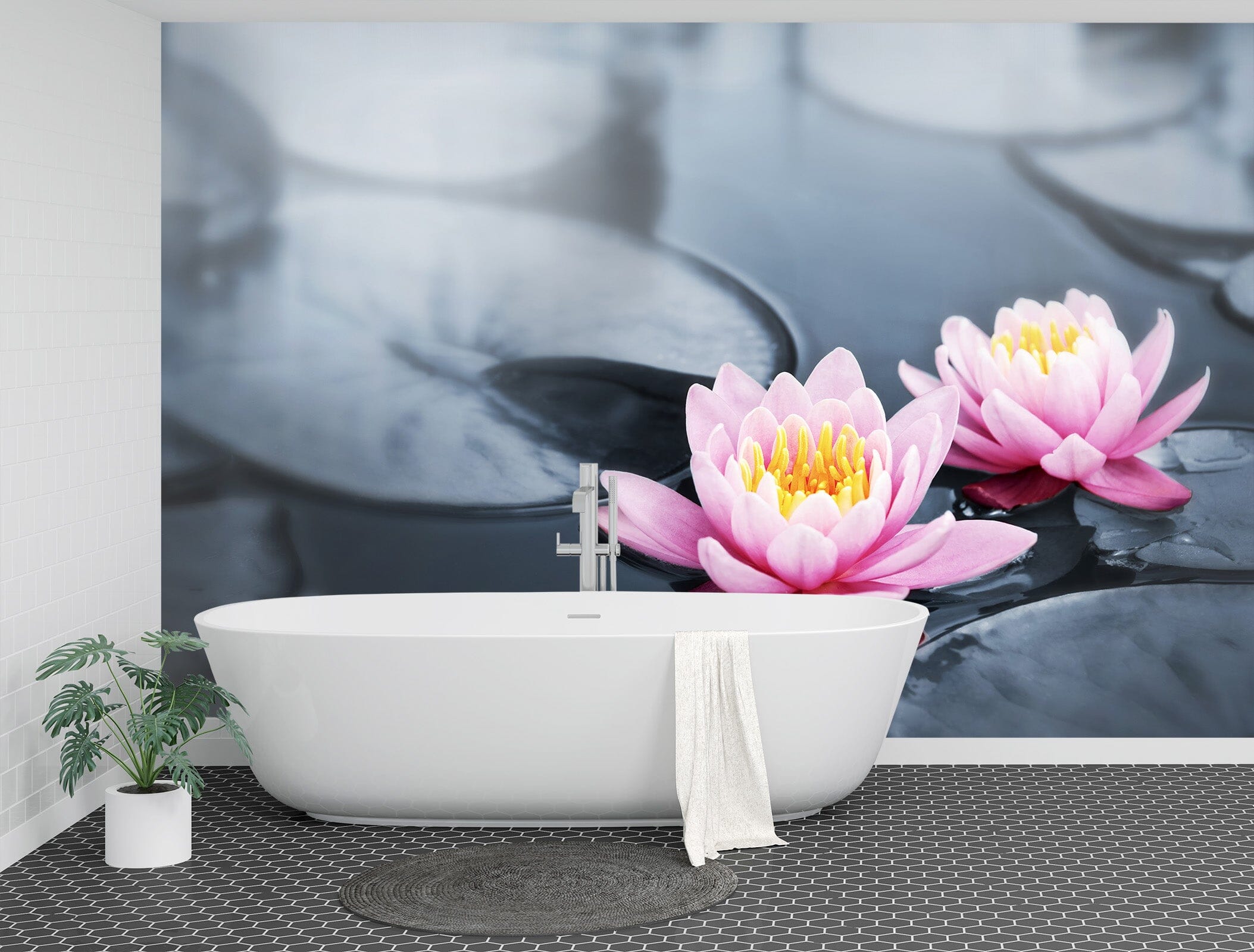 3D Lotus Stone 018 Wall Murals Wallpaper AJ Wallpaper 2 