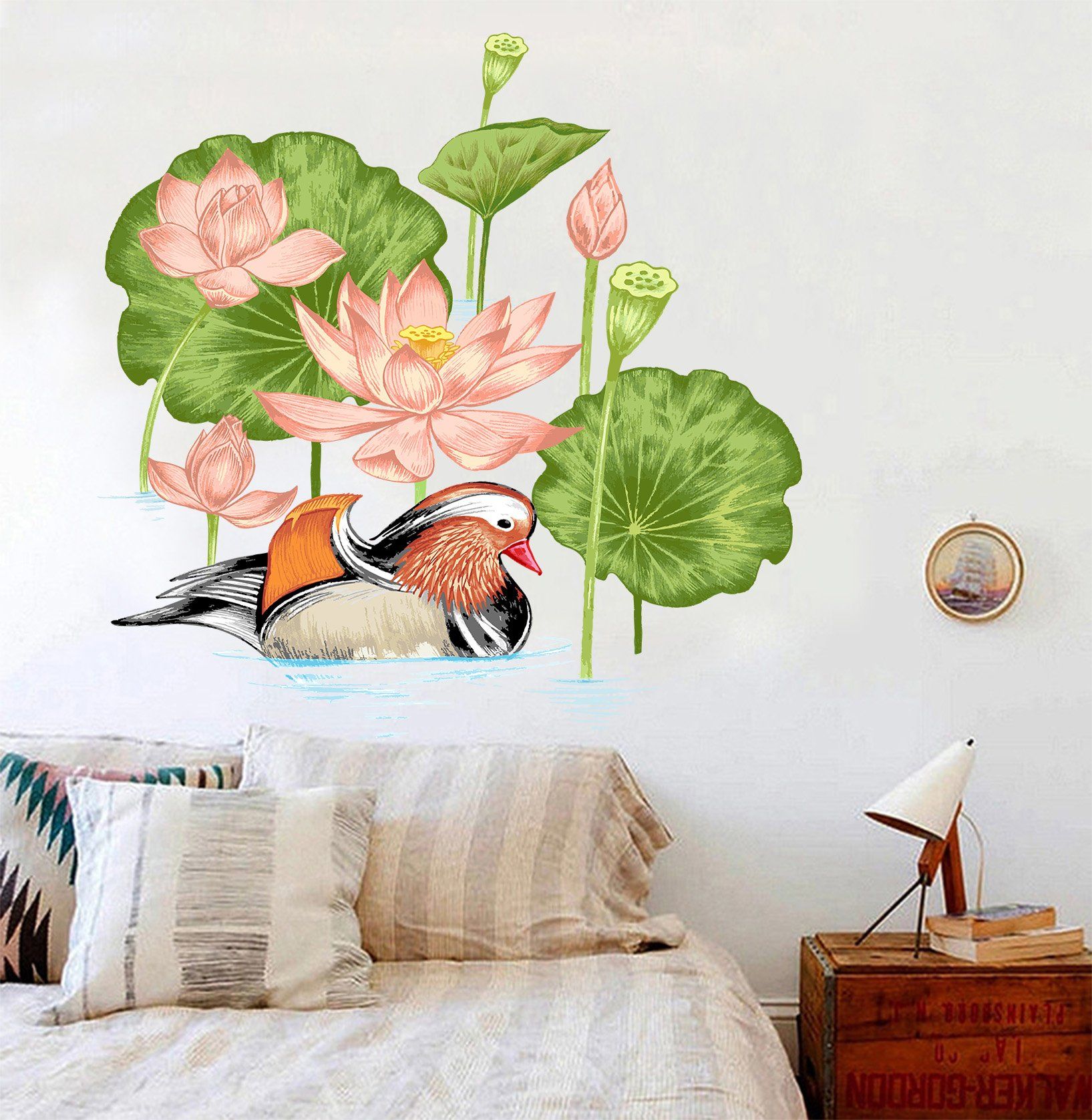 3D Mandarin Duck Lotus 015 Wall Stickers Wallpaper AJ Wallpaper 