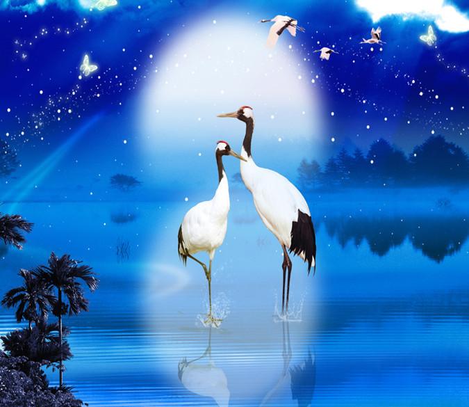 3D Standing Crane Moon 23 Wallpaper AJ Wallpaper 