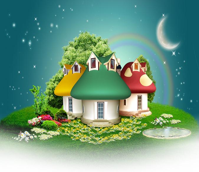 3D Mushroom Moon House 183 Wallpaper AJ Wallpaper 