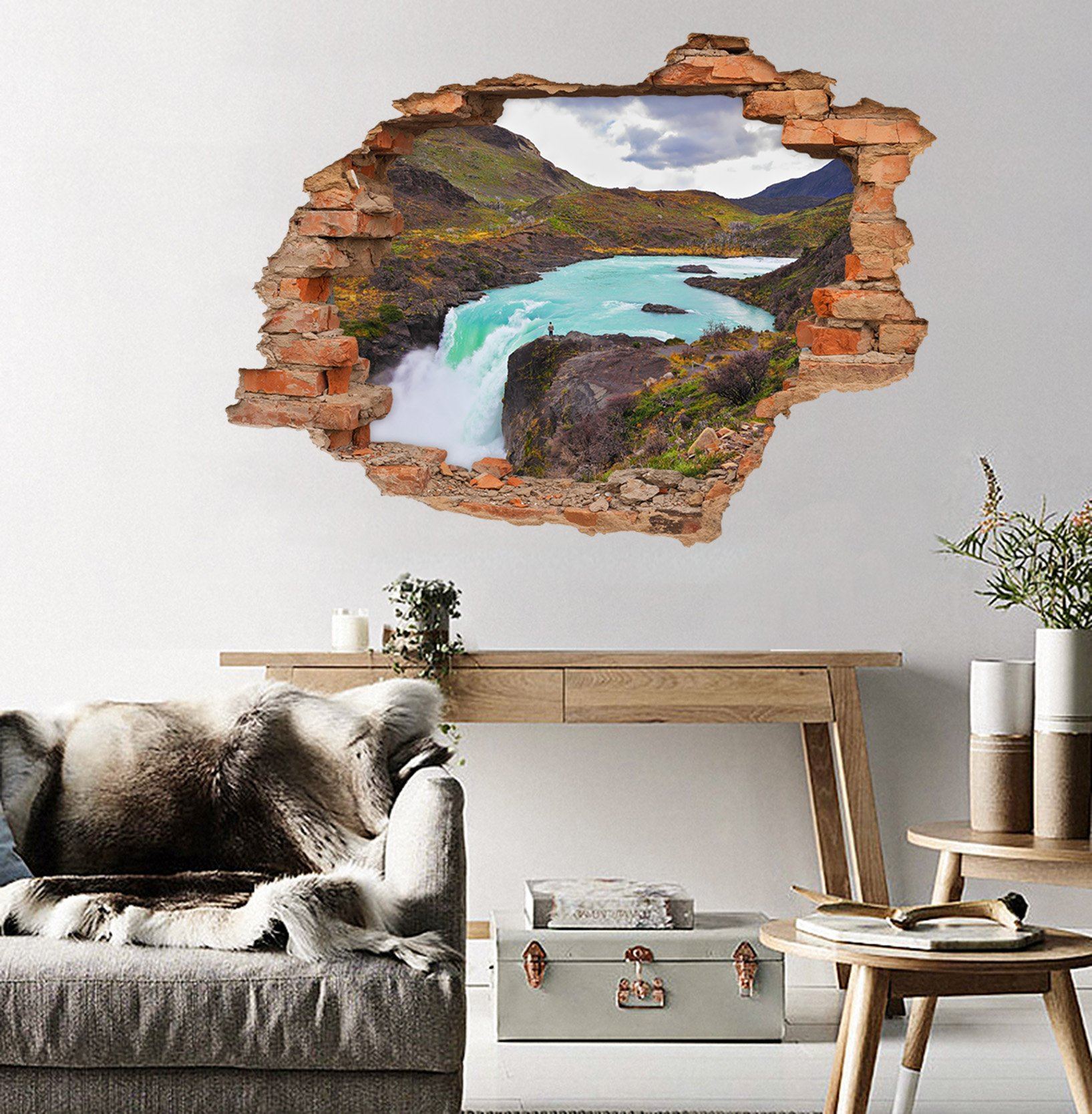 3D River Waterfall 224 Broken Wall Murals Wallpaper AJ Wallpaper 