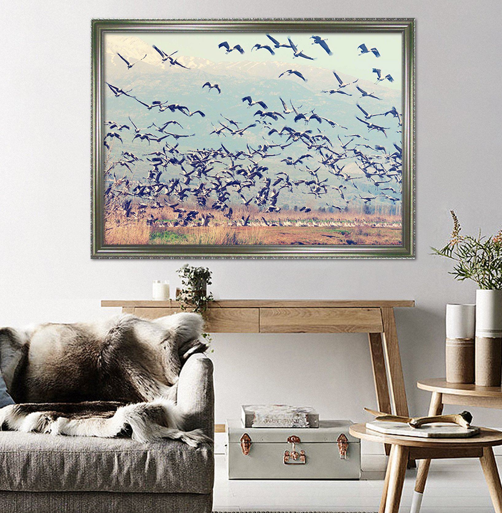 3D Geese South Fly 200 Fake Framed Print Painting Wallpaper AJ Creativity Home 