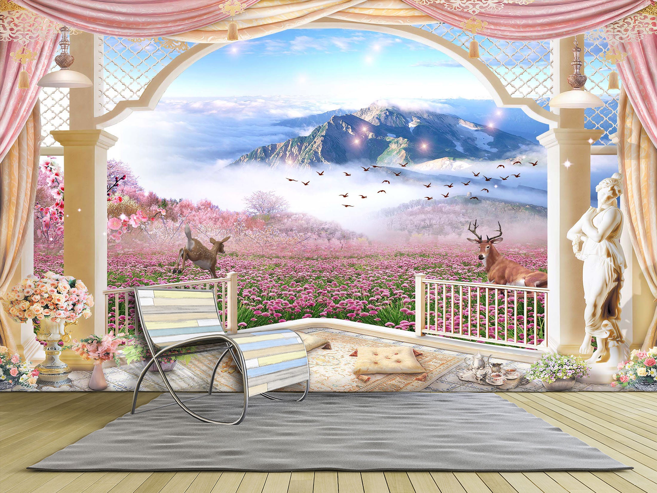 3D Flower Valley 2077 Wall Murals