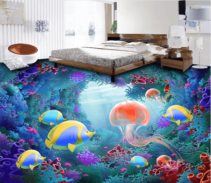 3D Red Jellyfish 179 Floor Mural Wallpaper AJ Wallpaper 2 