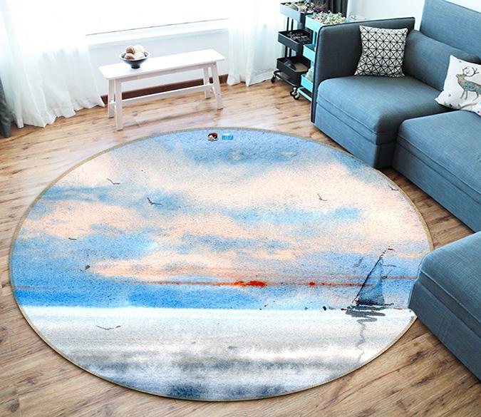 3D Hand Drawn Boat 127 Round Non Slip Rug Mat Mat AJ Creativity Home 