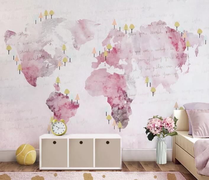 3D Pink Map 300 Wall Murals Wallpaper AJ Wallpaper 2 