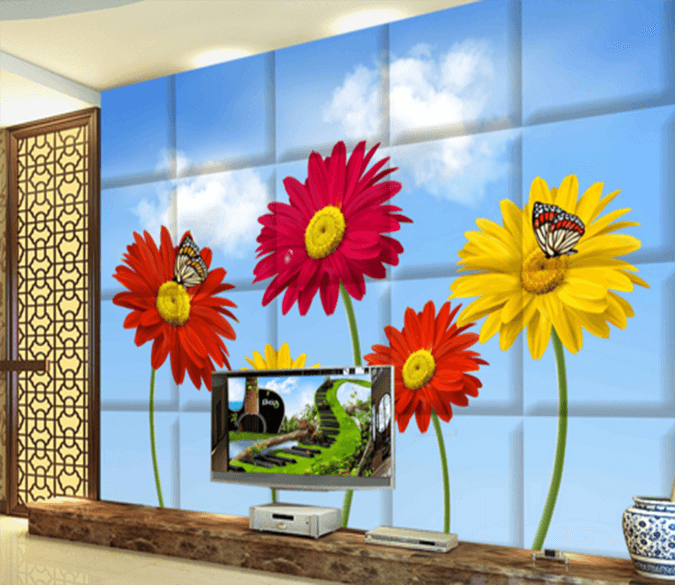 3D Sunflower Butterfly 305 Wallpaper AJ Wallpaper 