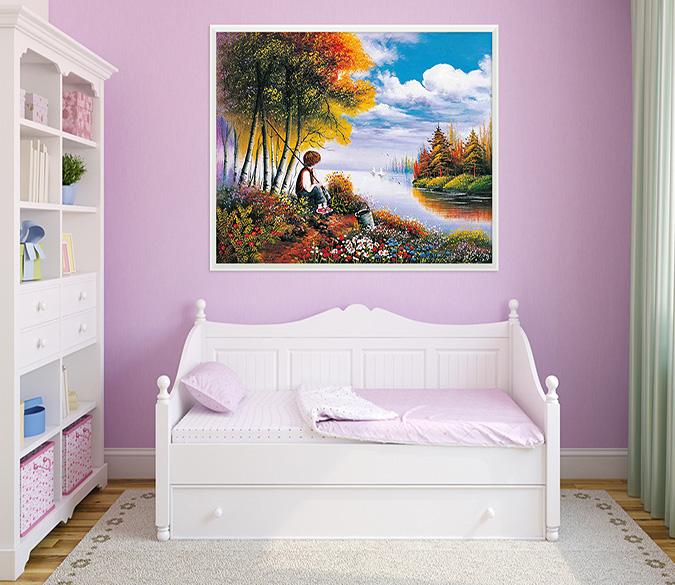 3D Boy Fishingr 022 Fake Framed Print Painting Wallpaper AJ Creativity Home 