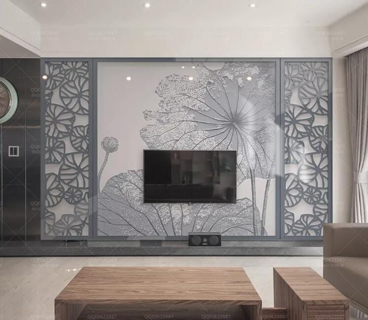 3D Grey Lotus Leaf WC220 Wall Murals Wallpaper AJ Wallpaper 2 