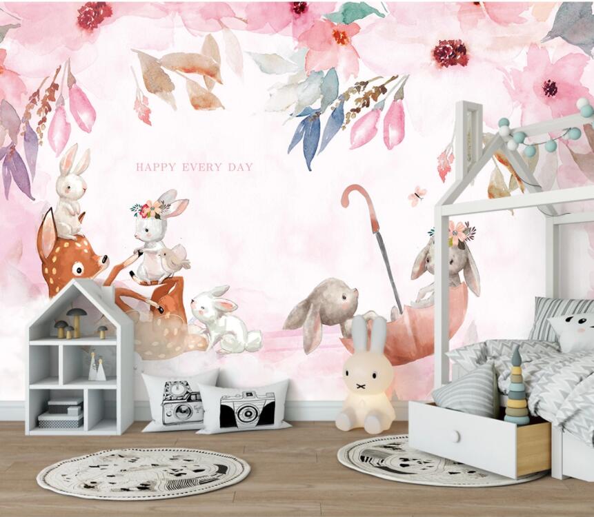 3D Rabbit Sika Deer WC1399 Wall Murals