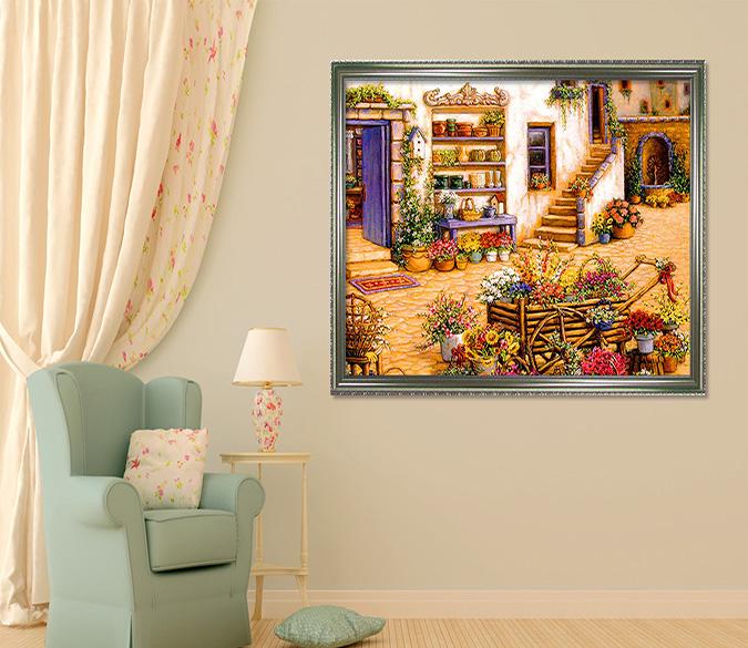 3D Flower House 025 Fake Framed Print Painting Wallpaper AJ Creativity Home 