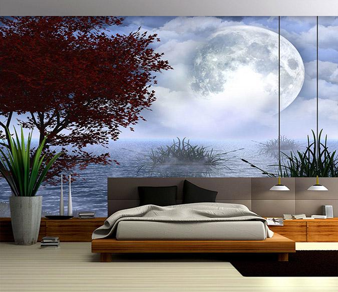 3D Moon Lake Tree 705 Wallpaper AJ Wallpaper 