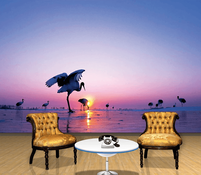 3D Sunset Crane Drinking Water 830 Wallpaper AJ Wallpaper 2 