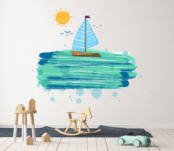 3D Graffiti Sun Boat 162 Wall Stickers Wallpaper AJ Wallpaper 