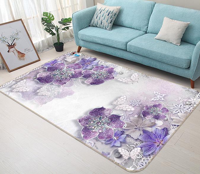 3D Purple Diamond Flower 673 Non Slip Rug Mat Mat AJ Creativity Home 