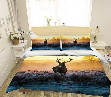 3D Elk Dusk 100 Bed Pillowcases Quilt Wallpaper AJ Wallpaper 