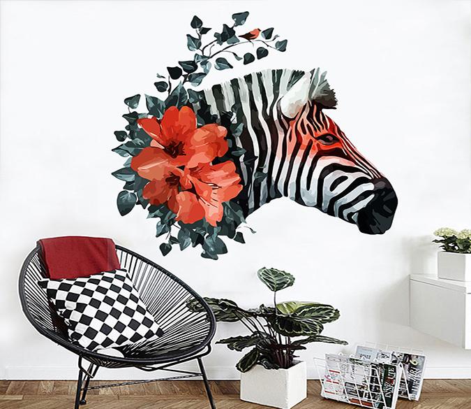 3D Zebra Head Flower 063 Wall Stickers Wallpaper AJ Wallpaper 