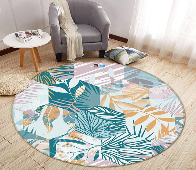 3D Hexagonal Leaf Pattern 286 Round Non Slip Rug Mat Mat AJ Creativity Home 